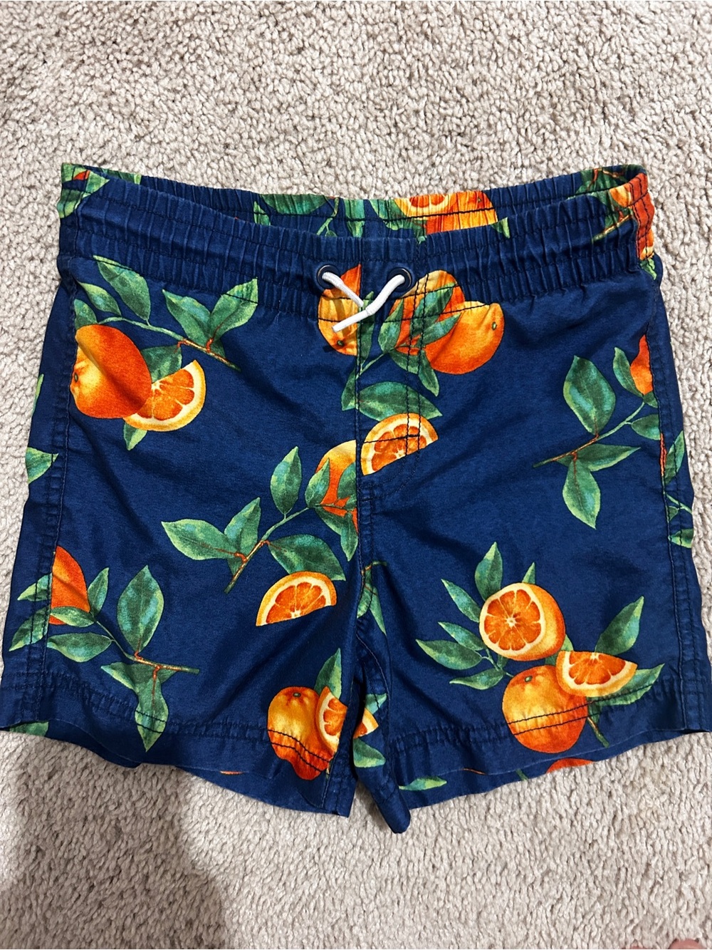 Old Navy Boys Navy Swim Trunks with Orange Citrus Print